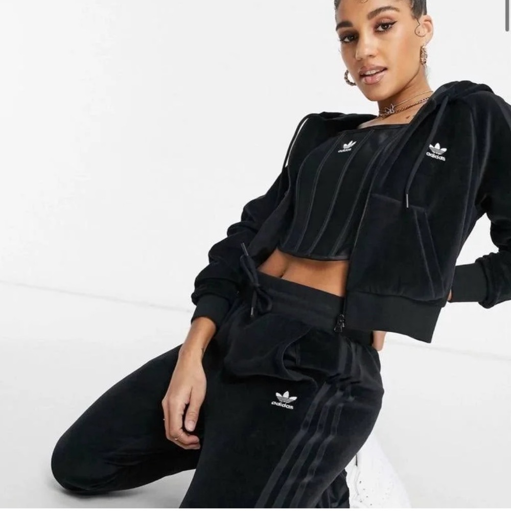 Adidas velour tracksuit.   Jacket is cropped.   Like new! Only worn twice.